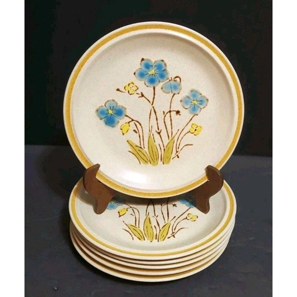 Hearthside Garden Plates Festival Highland Flowers Stoneware Lunch Vtg 6 Pc Set